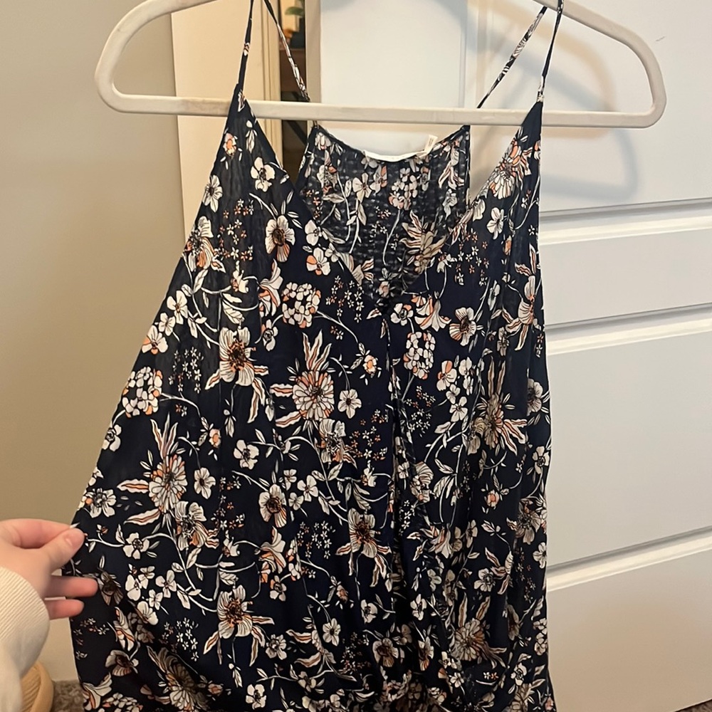 Navy floral detail racerback flowy tank